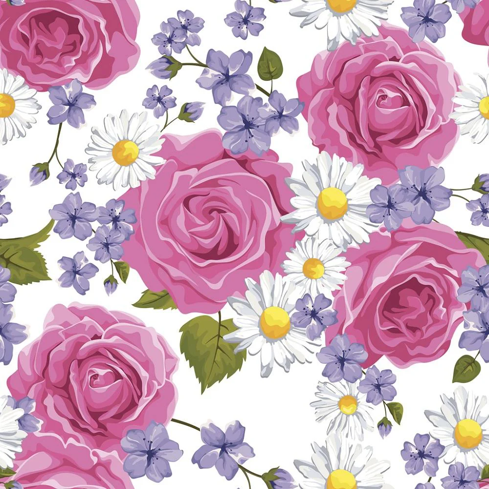 Vintage Rose With Chamomile Fabric - White
