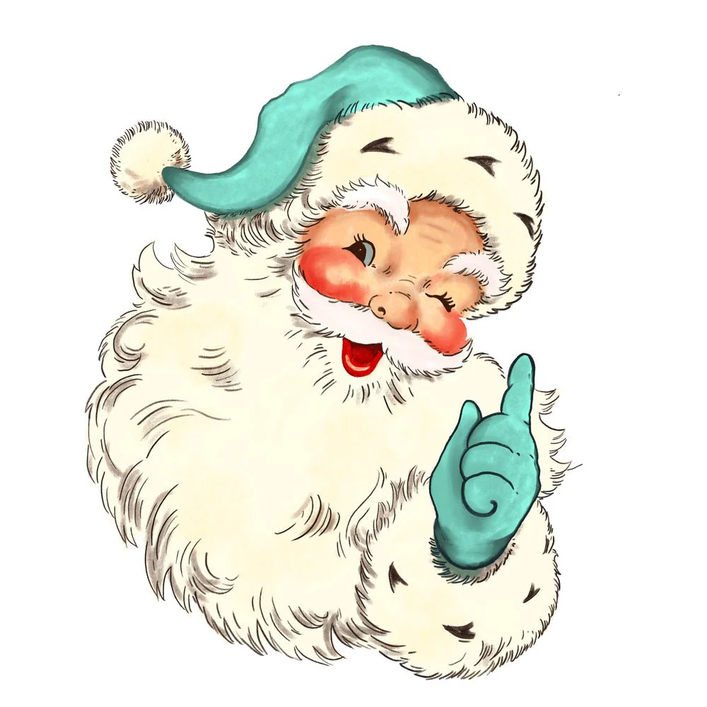 Vintage Santa Claus #3 Fabric Panel - Blue