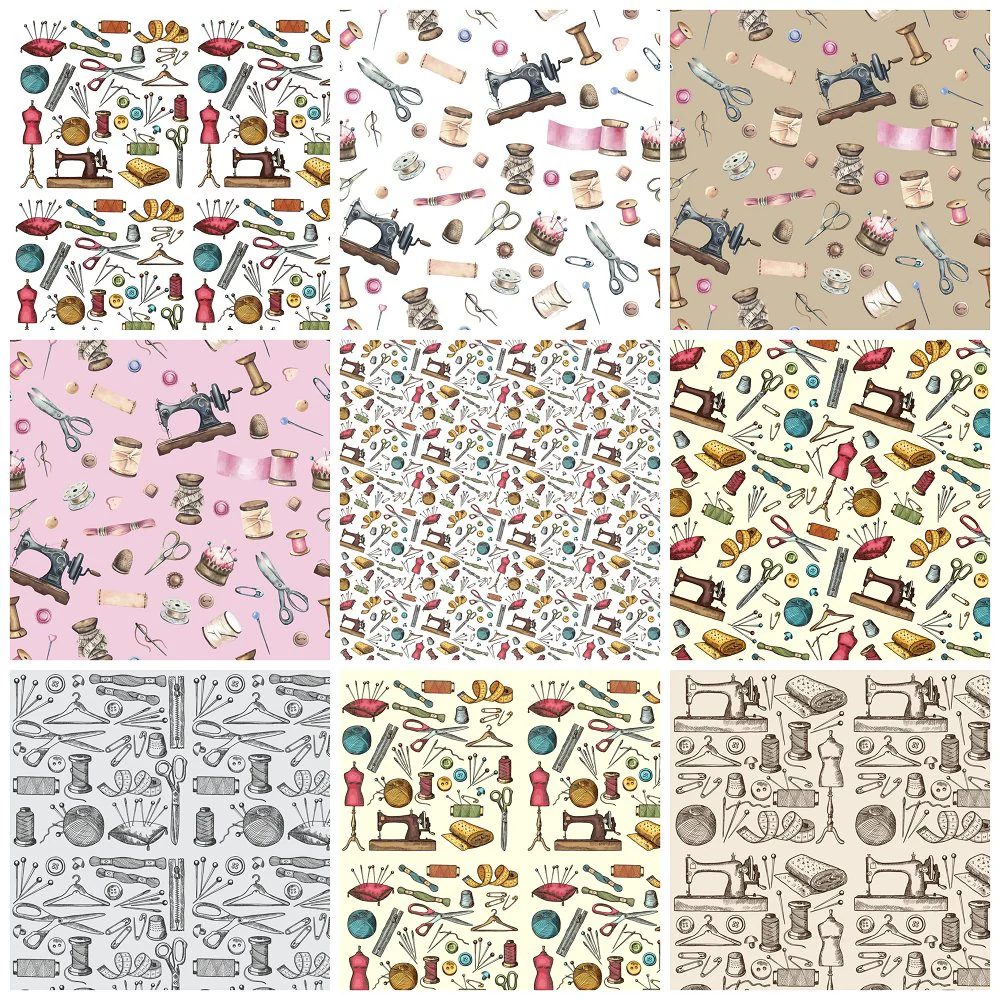 Vintage Sewing Machine & Notions Fat Quarter Bundle - 9 Pieces