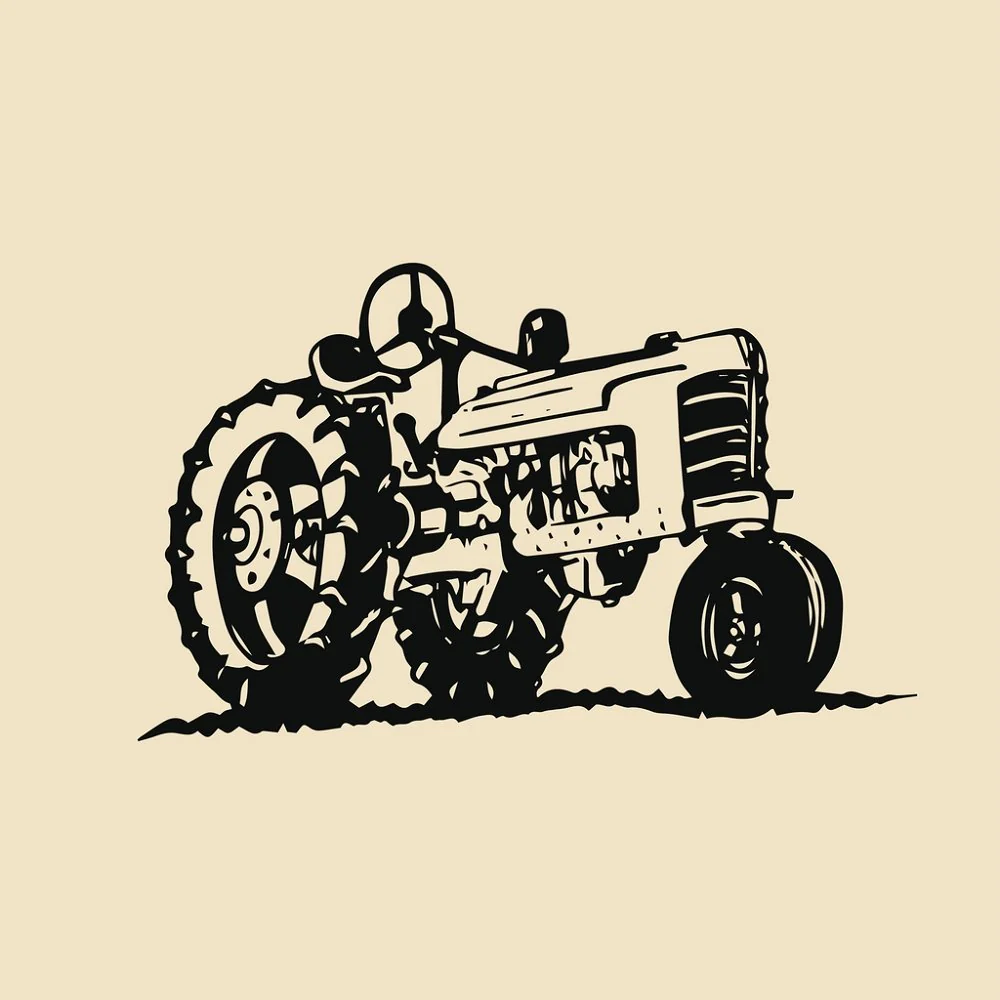 Vintage Sketched Tractor Fabric Panel - Variation 1