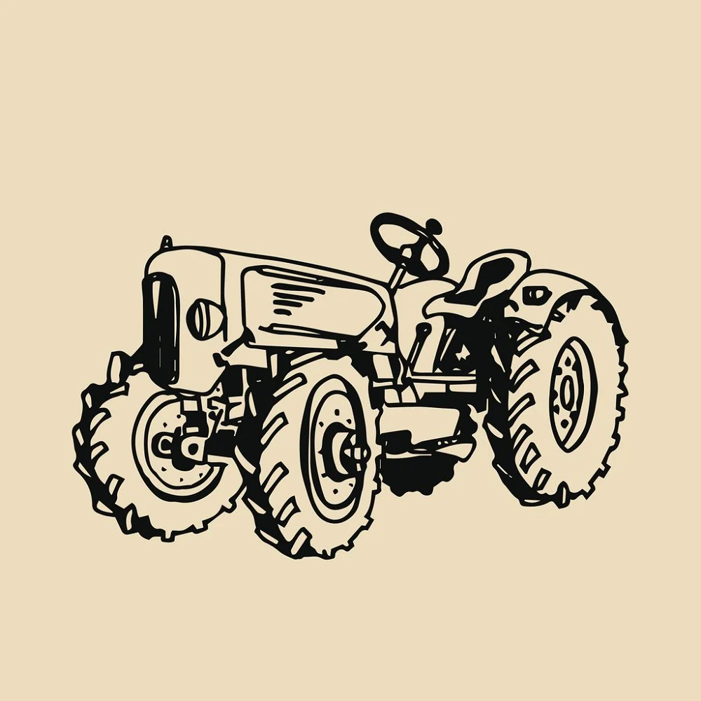 Vintage Sketched Tractor Fabric Panel - Variation 2