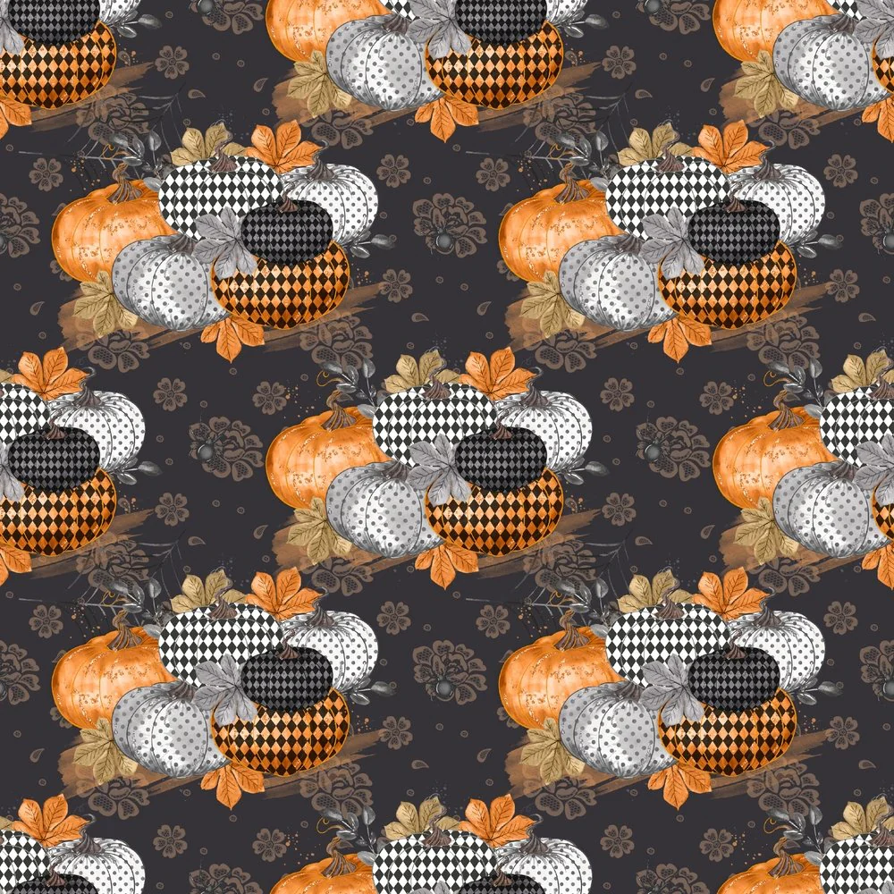 Vintage Trick or Treat Pumpkins Fabric - Black