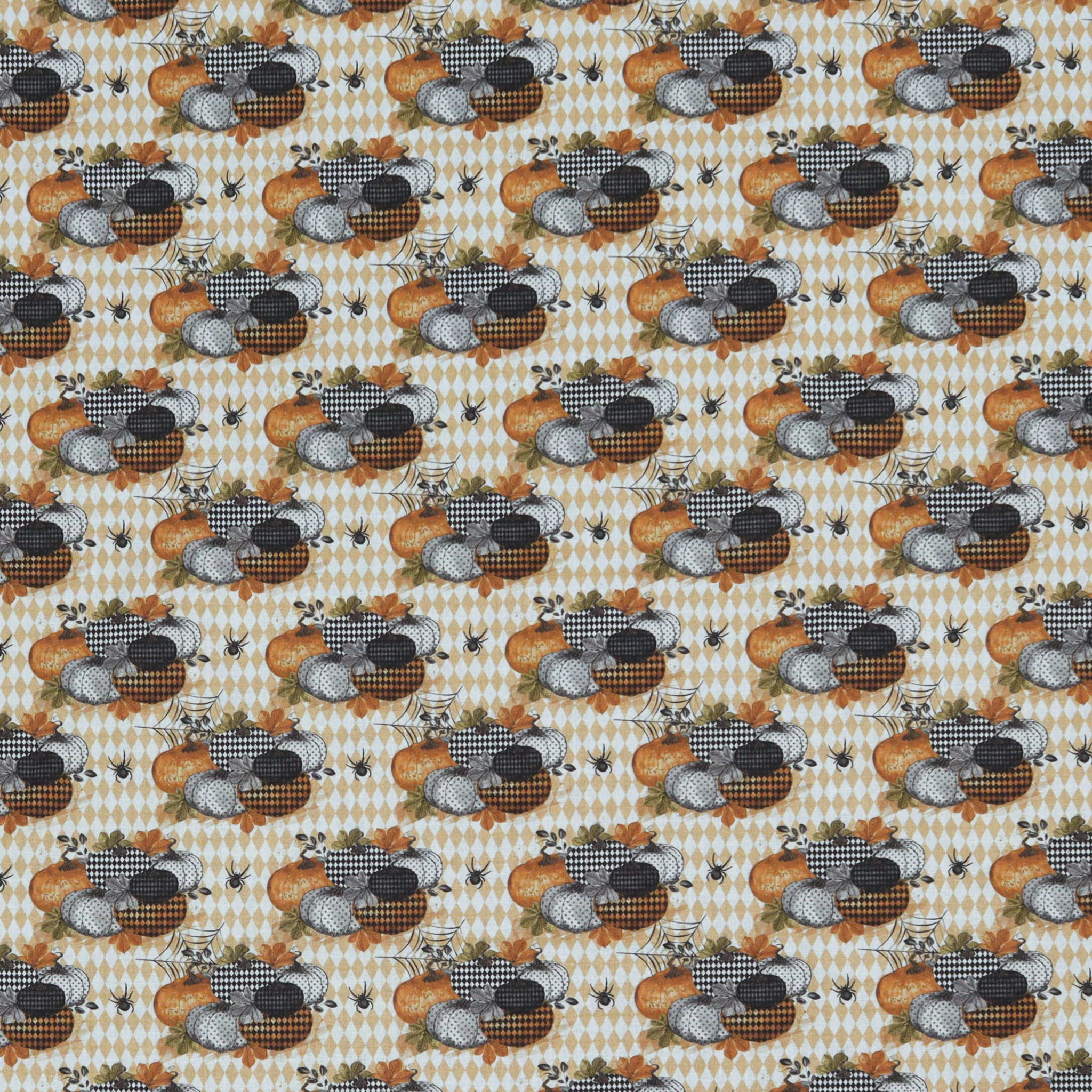 Vintage Trick or Treat Pumpkins Orange Checkered Fabric - Image 3