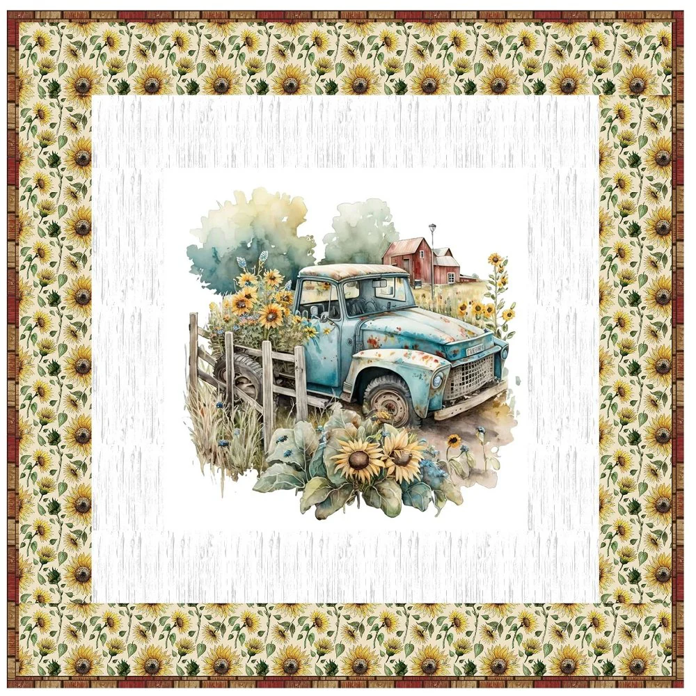 Vintage Truck and Sunflowers with Barn Wall Hanging 42" x 42"