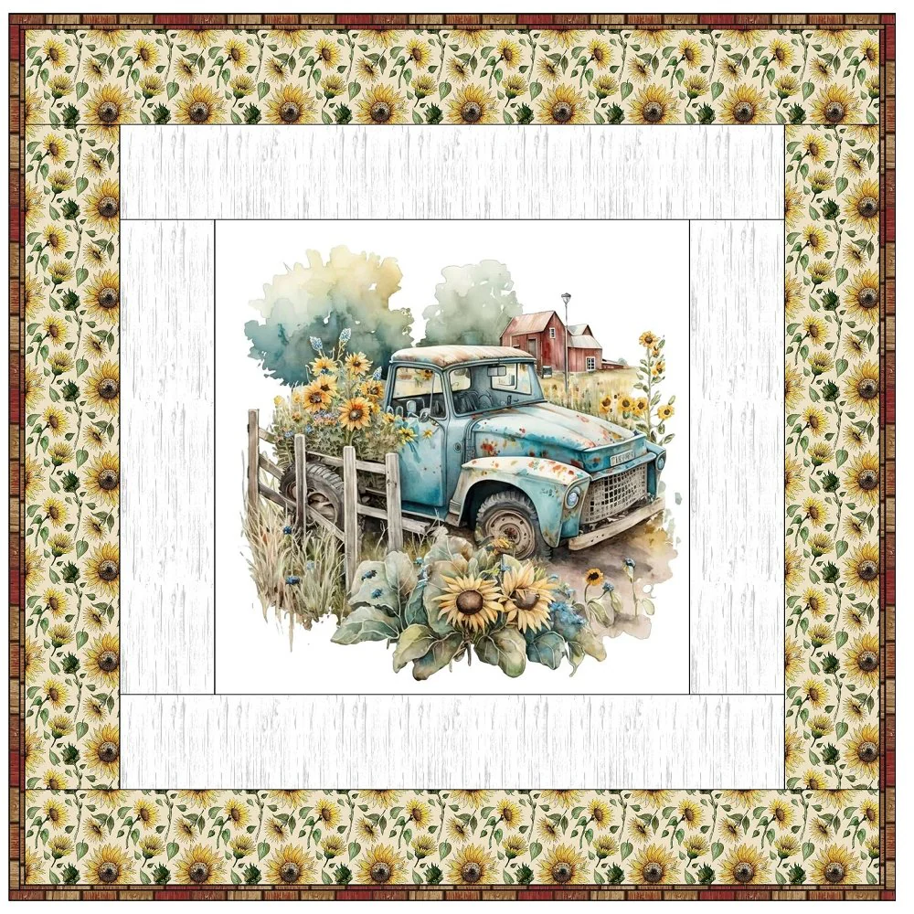 Vintage Truck and Sunflowers with Barn Wall Hanging 42" x 42" - Image 2