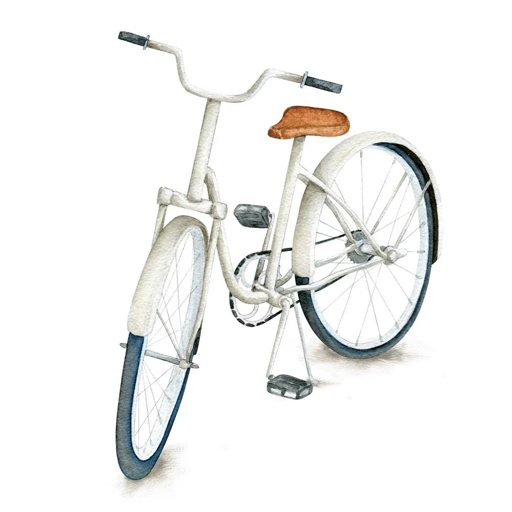 Vintage White Bicycle Fabric Panel