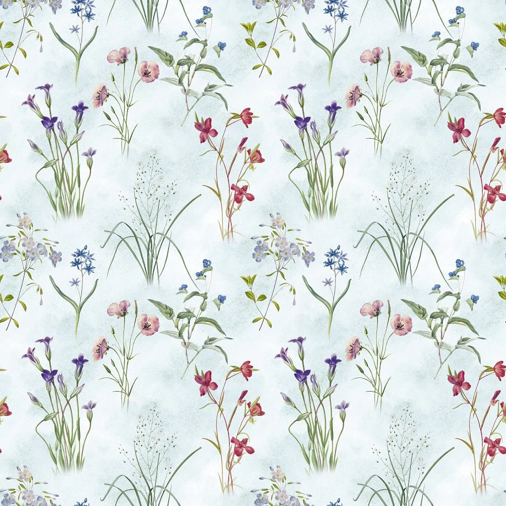 Vintage Wildflowers #4 Fabric - Blue