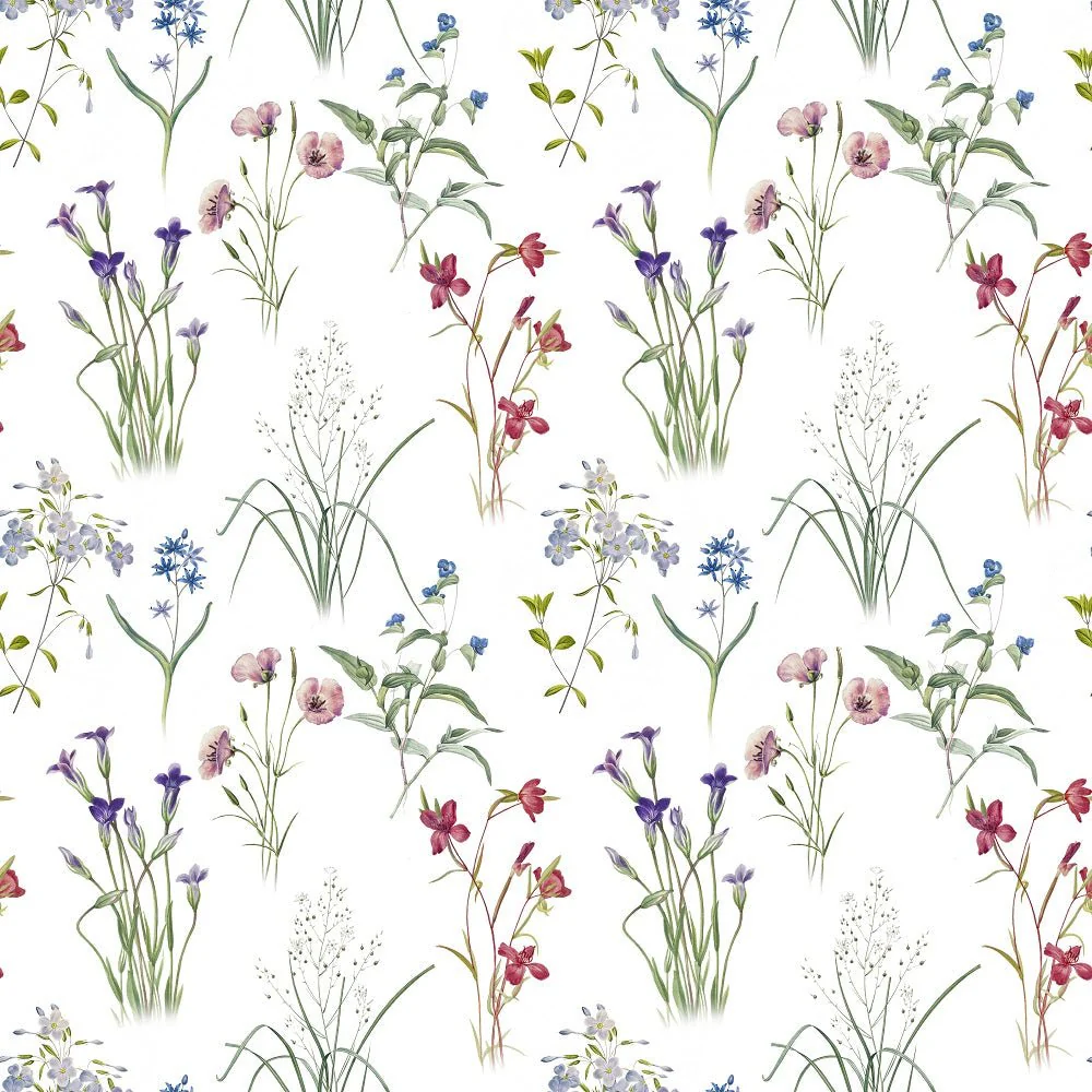 Vintage Wildflowers #4 Fabric - White