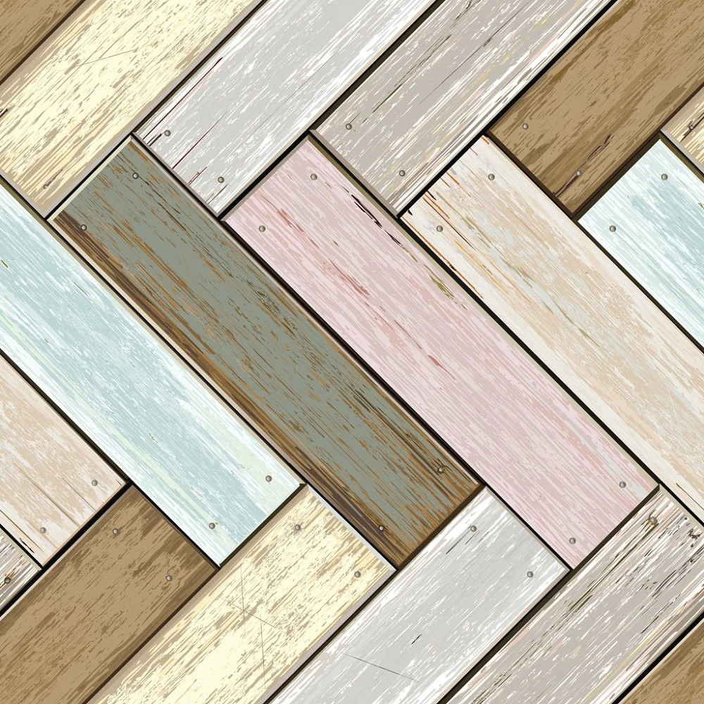 Vintage Wood Interlocked Planks Fabric - Multi