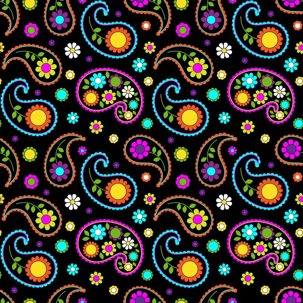 Vivid Flowers & Paisleys Pattern #1 Fabric