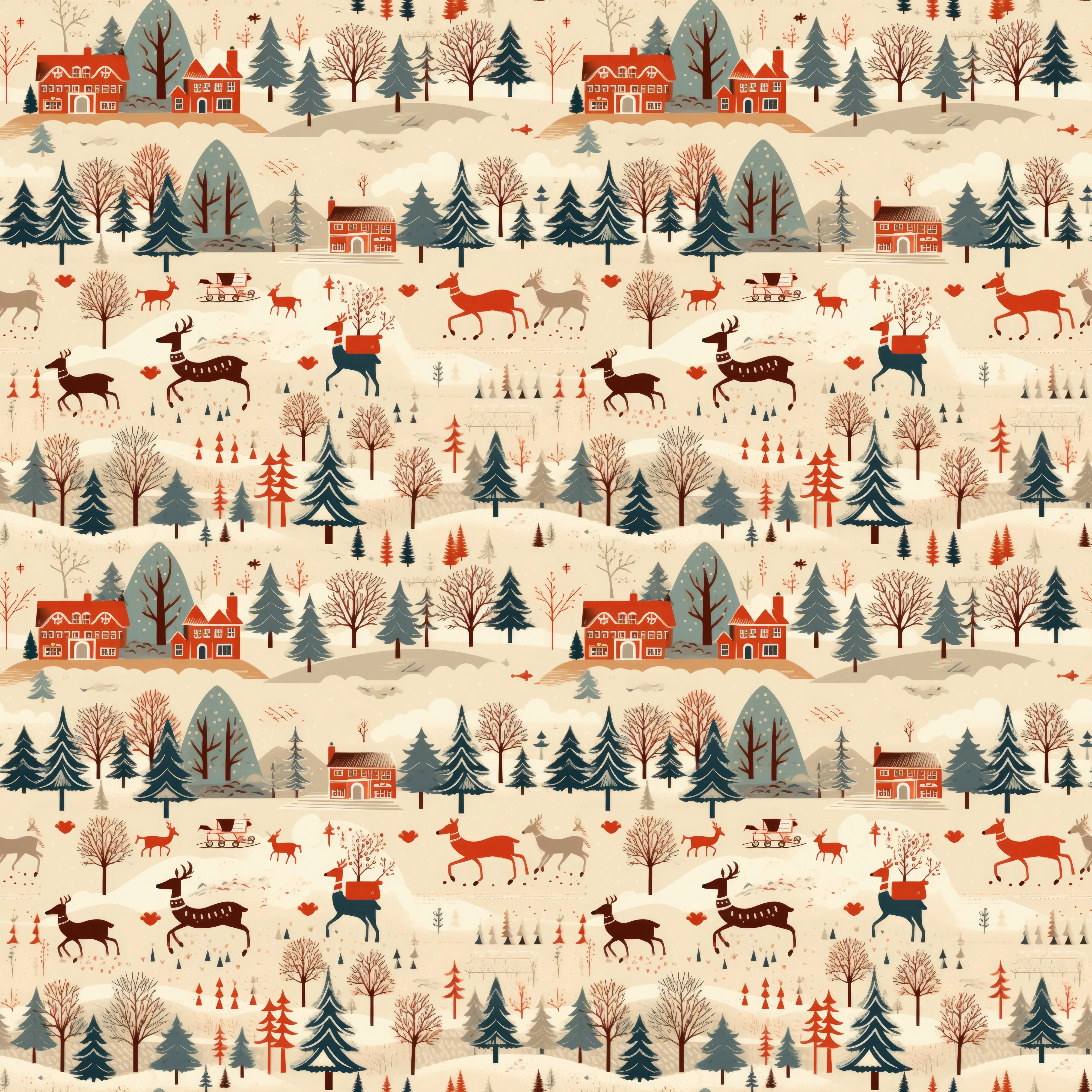 Warm Vintage Christmas Forest Fabric