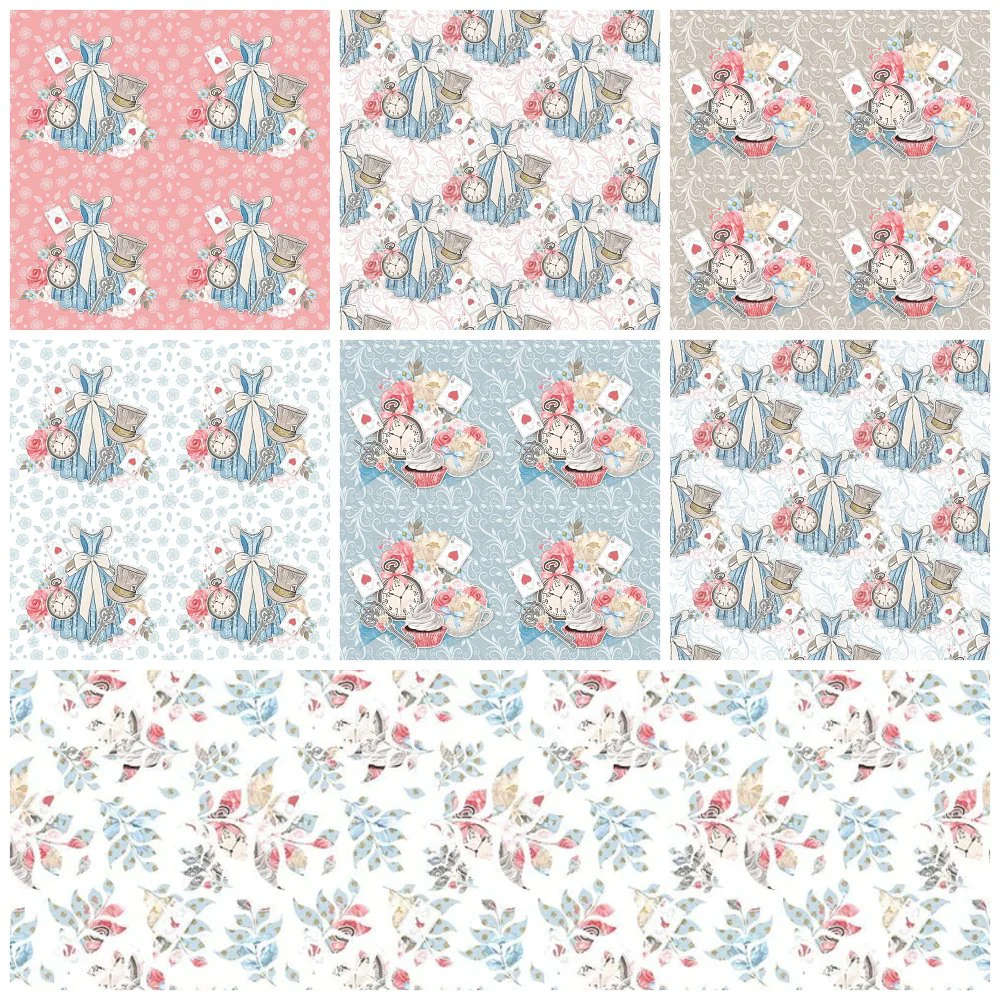 Watercolor Alice in Wonderland Fat Quarter Bundle - 7 Pieces