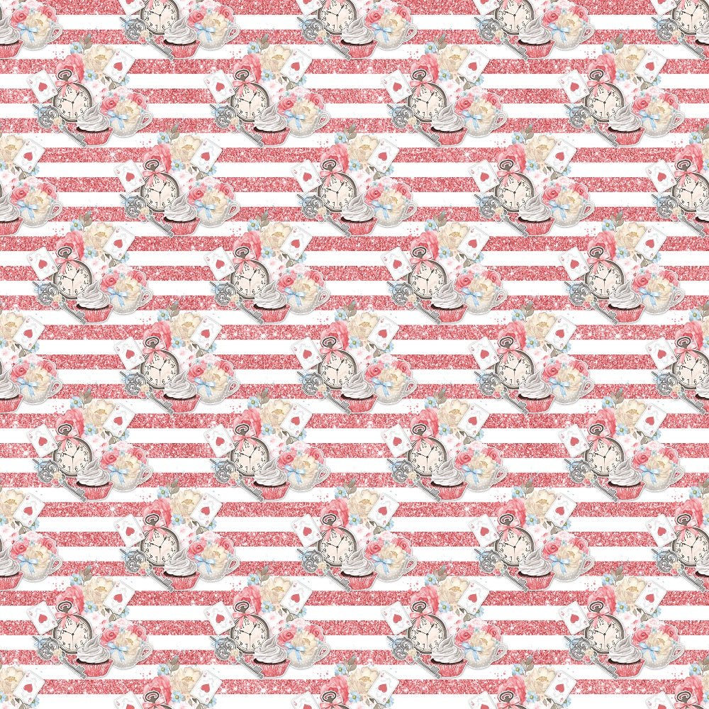 Watercolor Alice in Wonderland Pattern #9 Fabric