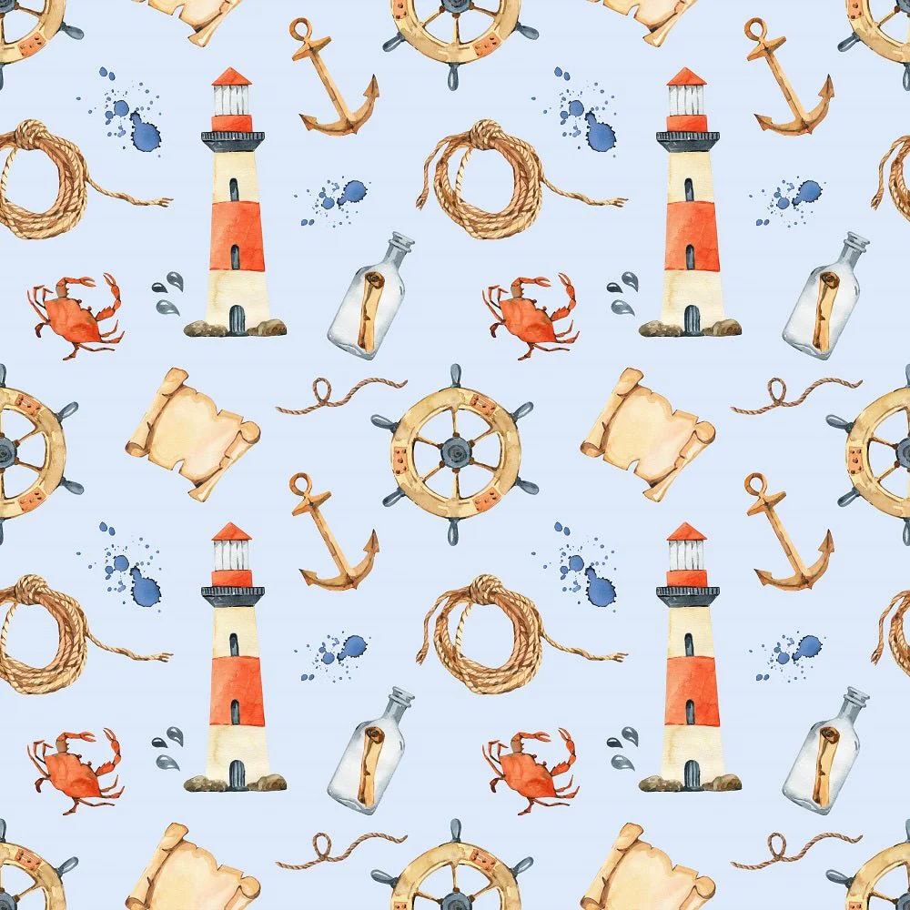 Watercolor Allover Nautical Fabric - Blue