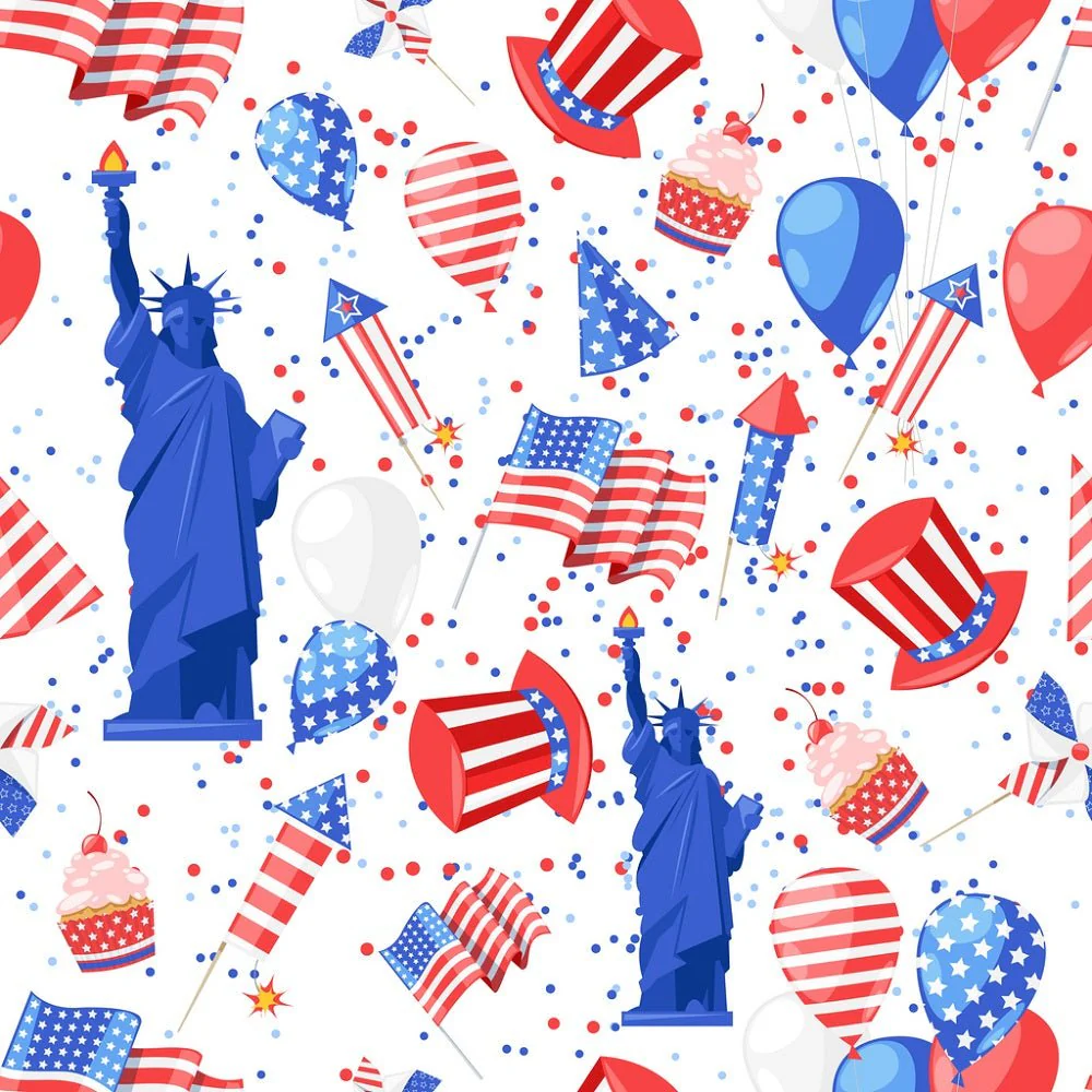 Watercolor American National Symbols Fabric