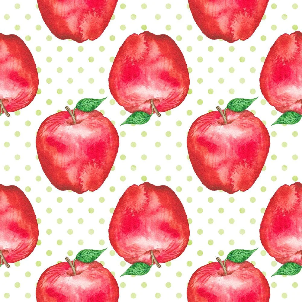 Watercolor Apples on Dots Fabric
