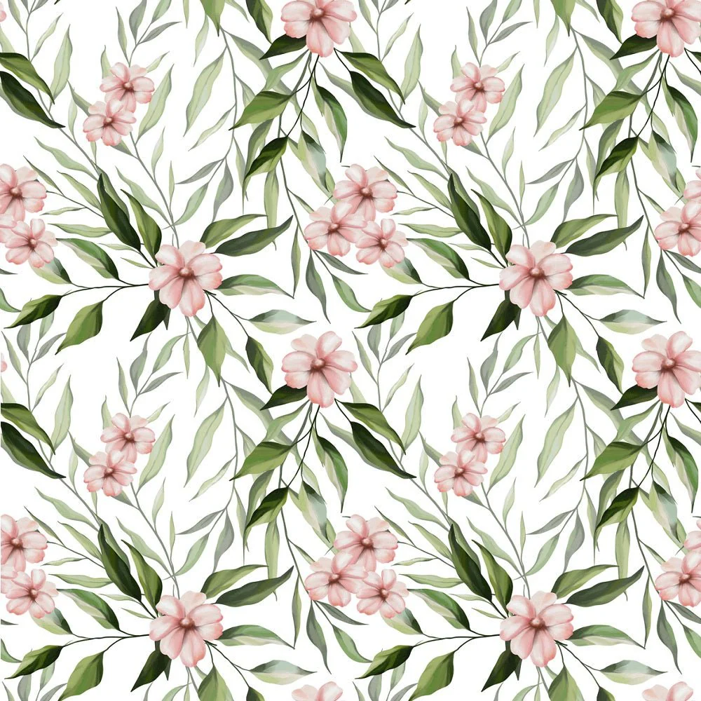 Watercolor Artistic Delicate Flowers Fabric - White