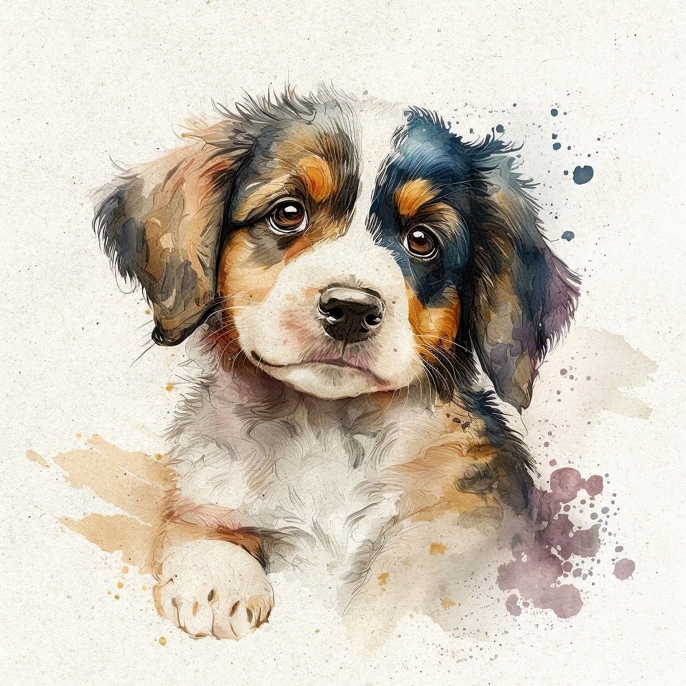 Watercolor Australian Shepherd Portrait Fabric Panel