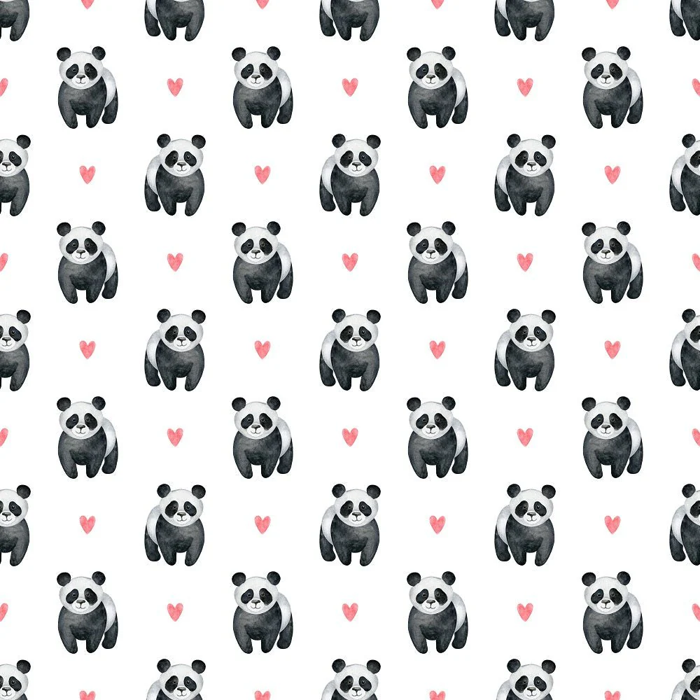 Watercolor Baby Panda & Hearts Fabric