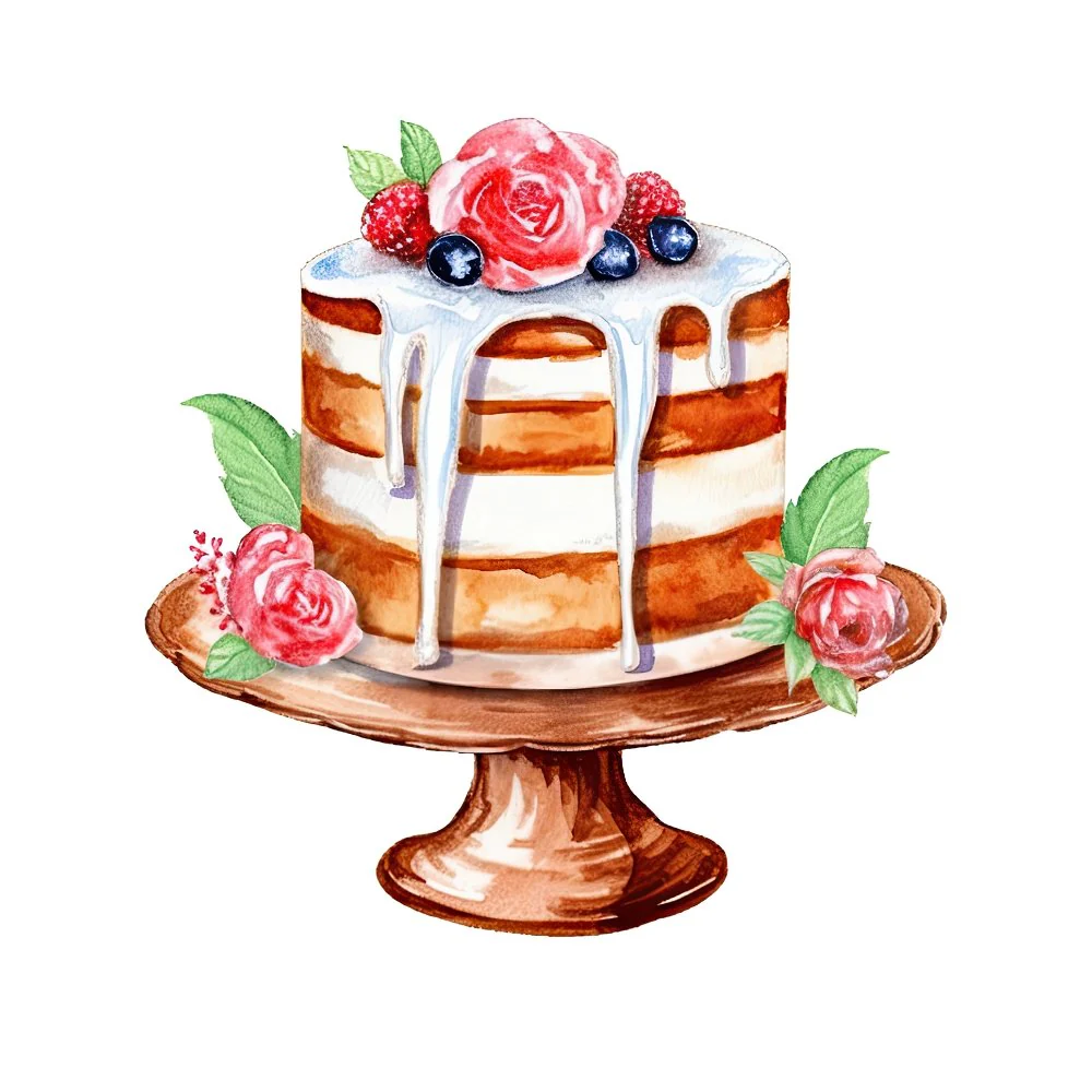 Watercolor Baked Goods Cake Fabric Panel