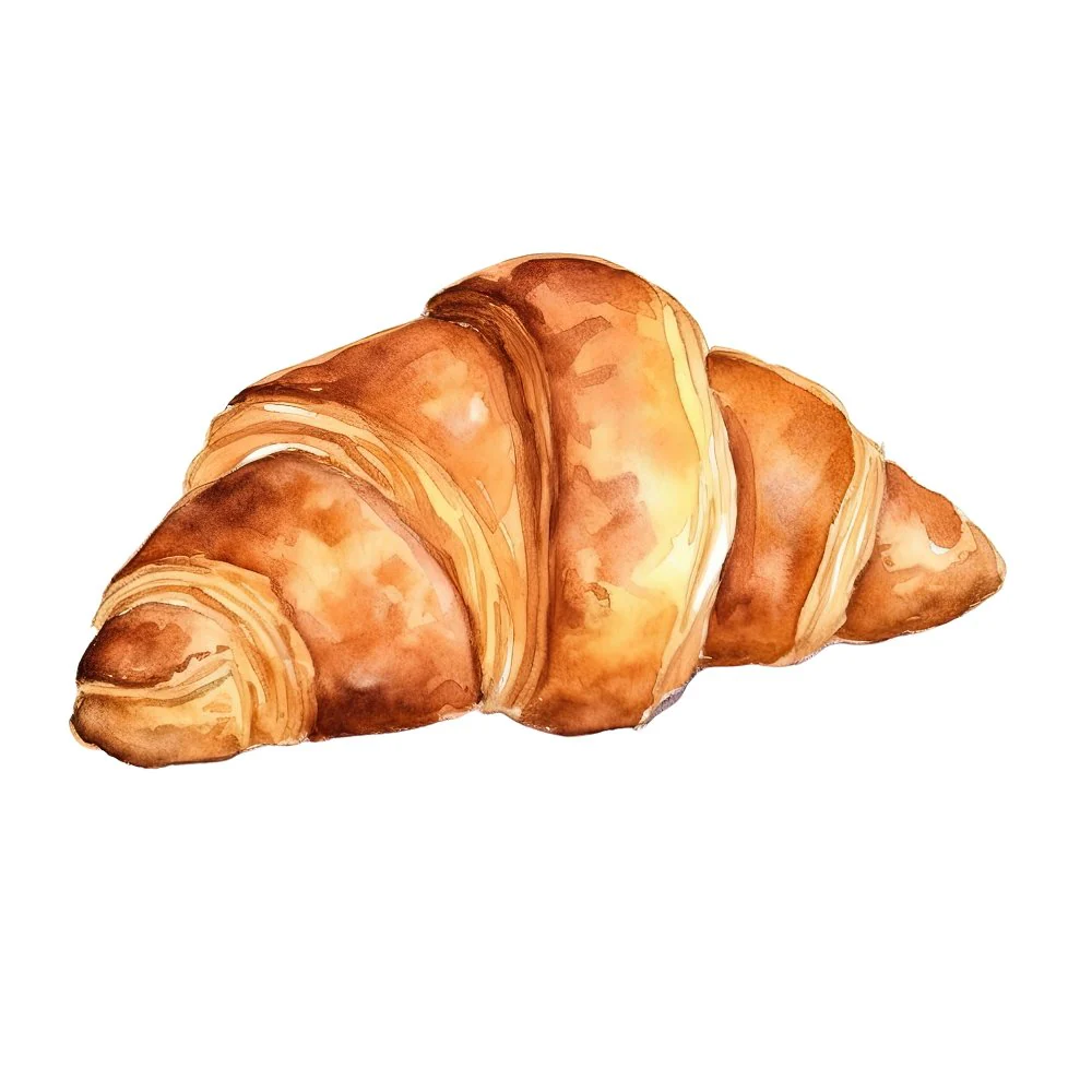 Watercolor Baked Goods Croissant Fabric Panel