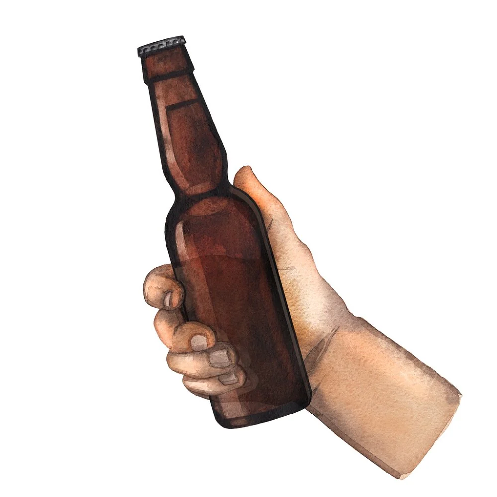 Watercolor Beer Bottle Fabric Panel - Variation 1