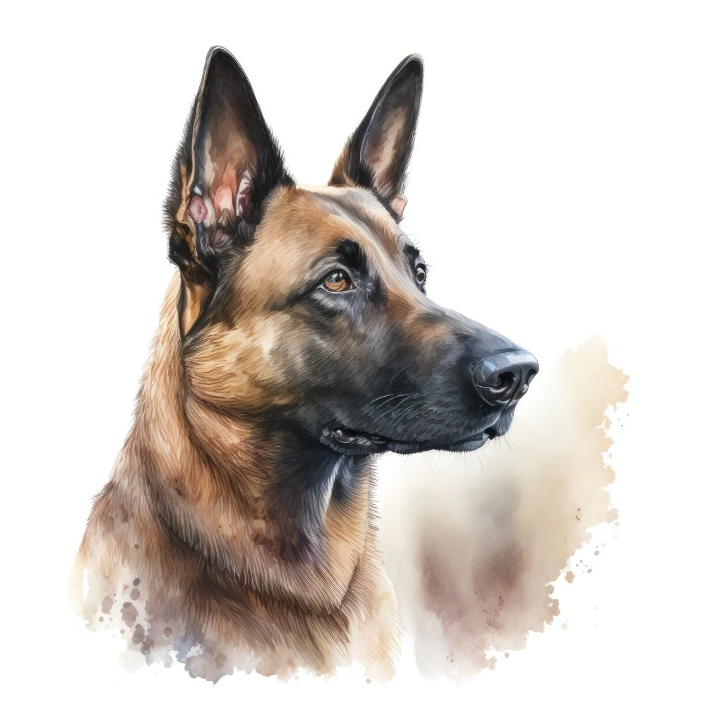 Watercolor Belgian Malinois Sideview #1 Fabric Panel