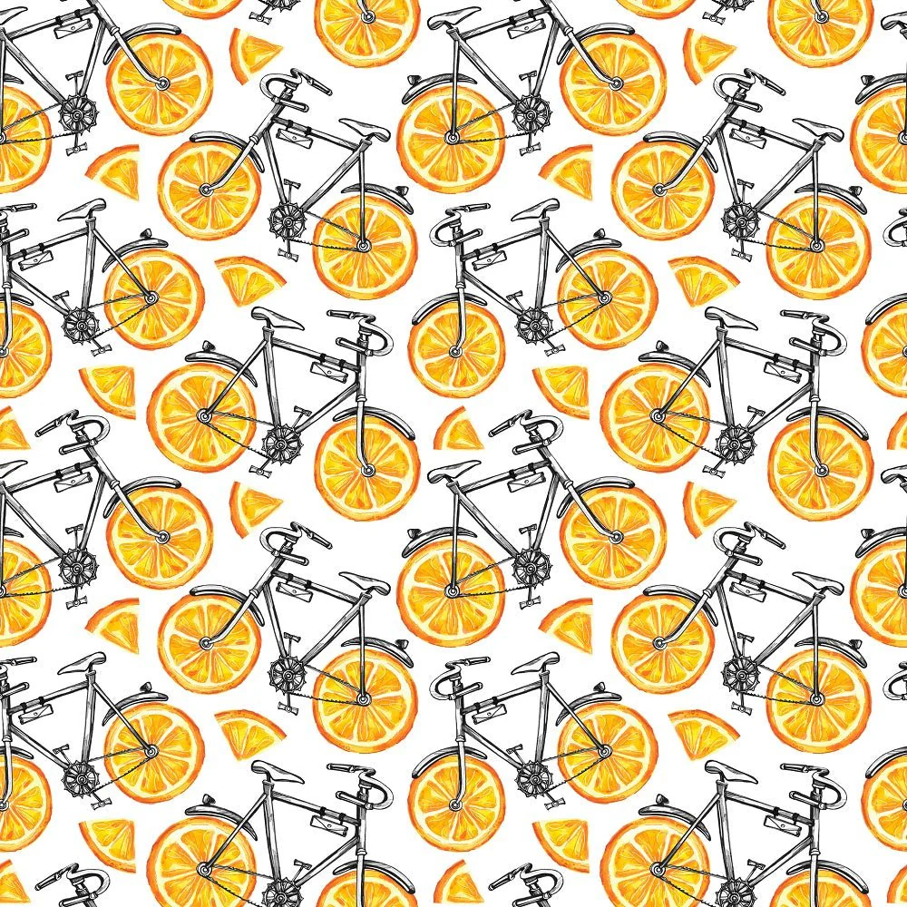 Watercolor Bicycle Orange Wheel Fabric
