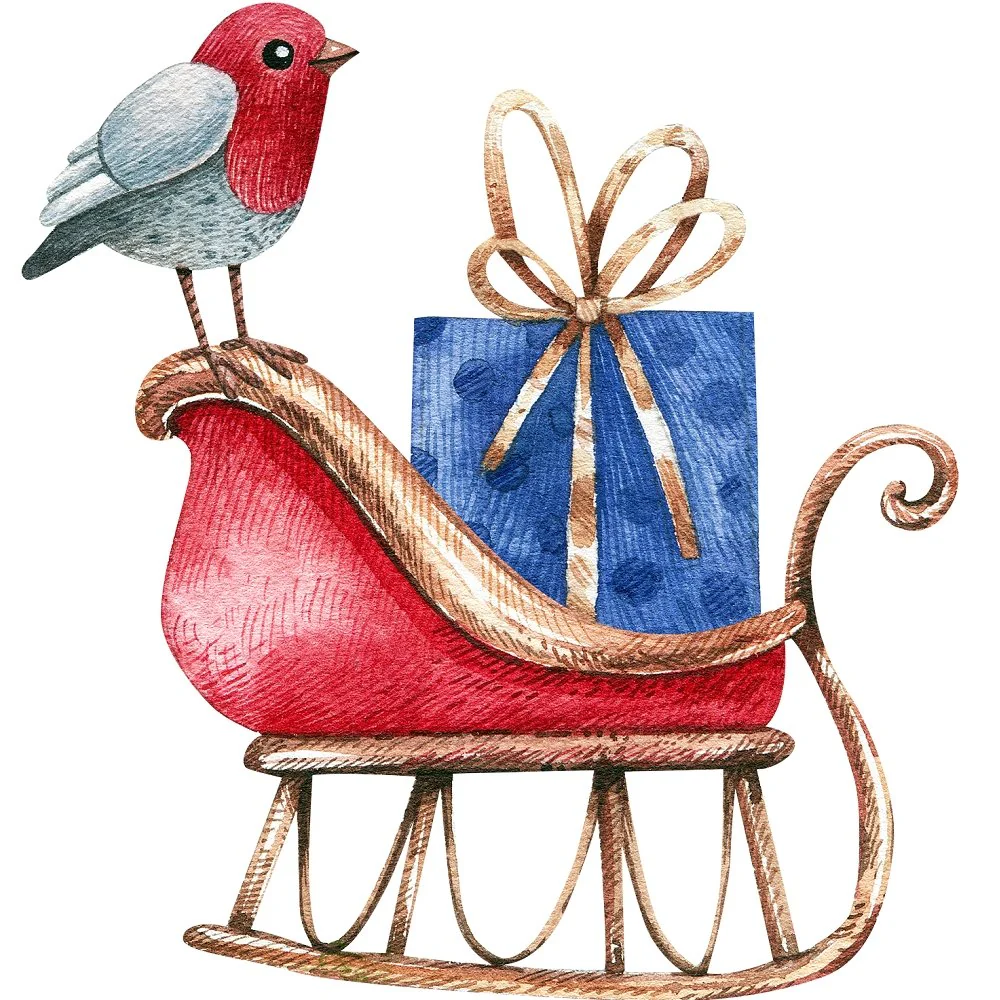 Watercolor Bird on Sleigh Fabric Panel
