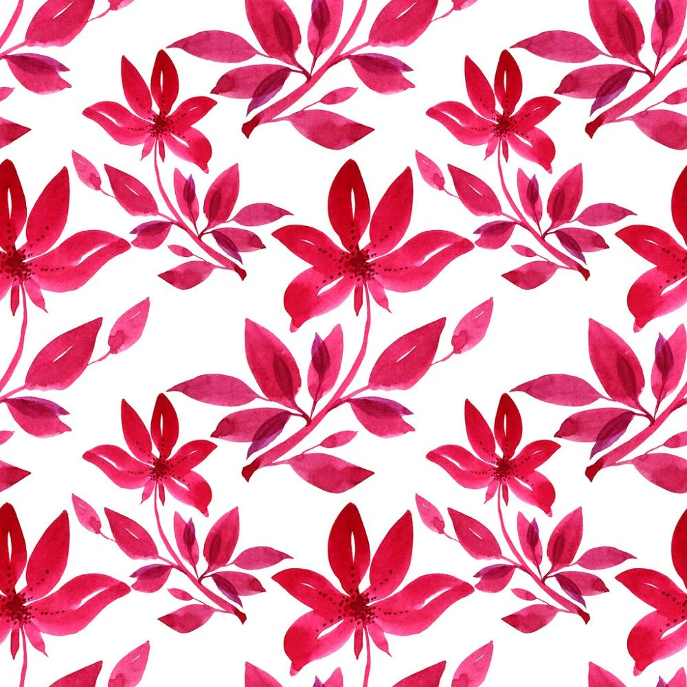 Watercolor Blooming Lilies Fabric - Red