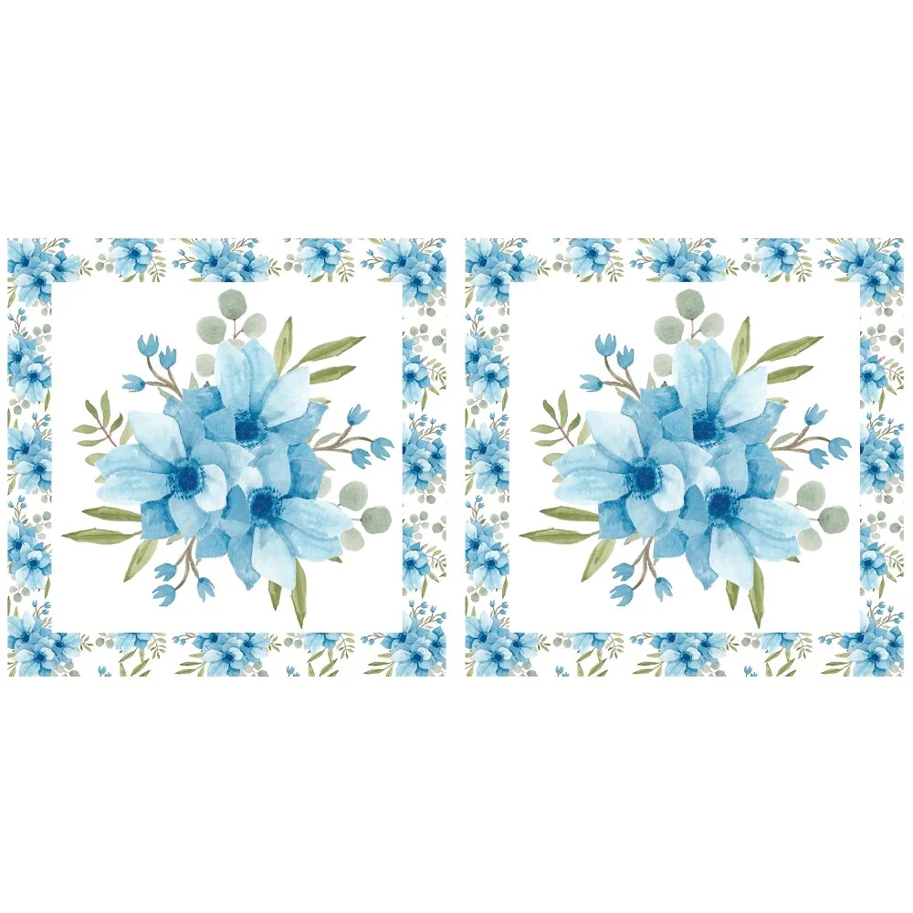Watercolor Blue Floral Pillow Panel - Image 2