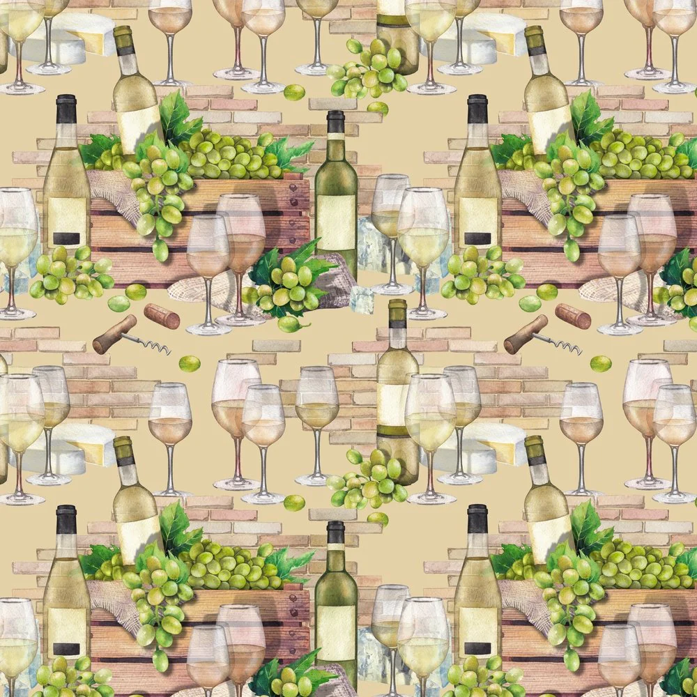 Watercolor Box Of Wine Fabric - Tan