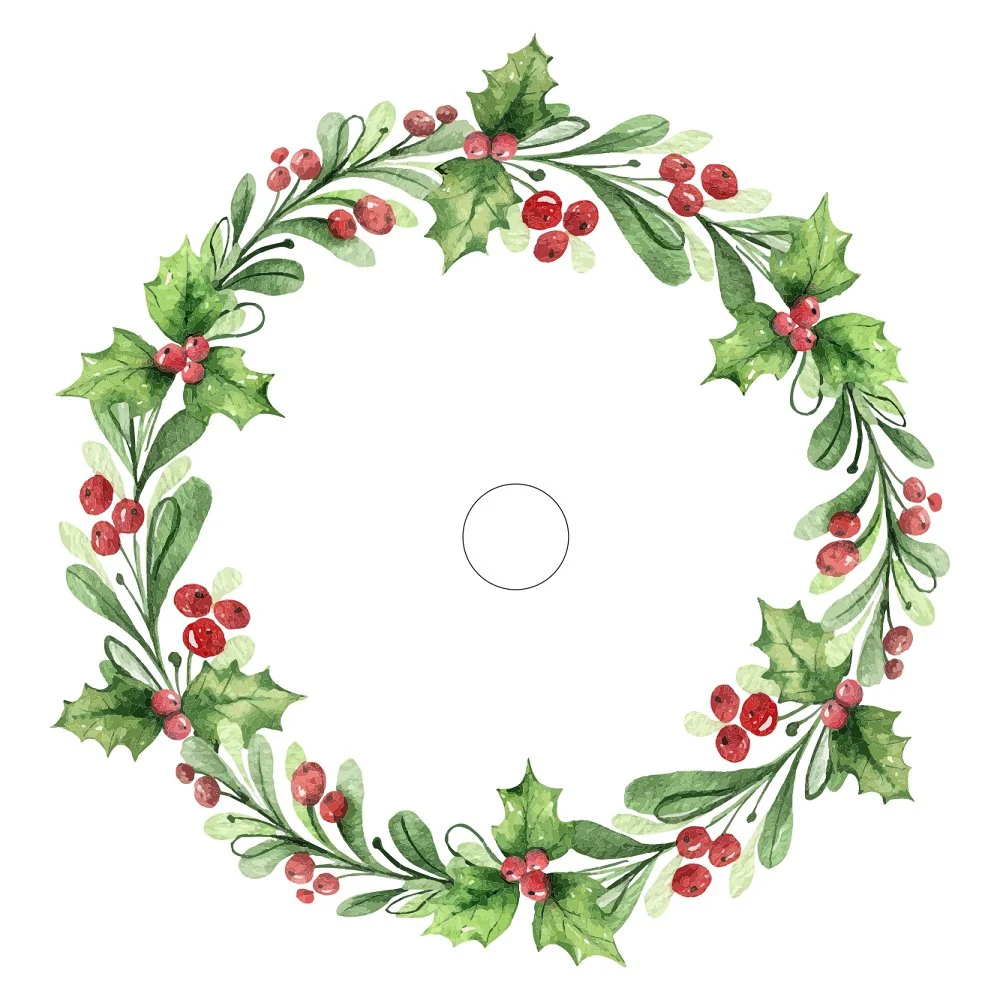Watercolor Branches & Berries Tree Skirt Fabric Panel
