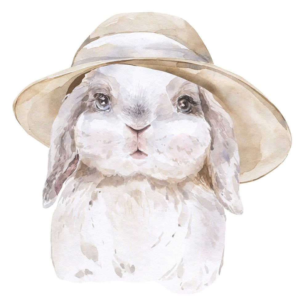 Watercolor Bunny in Hat Fabric Panel