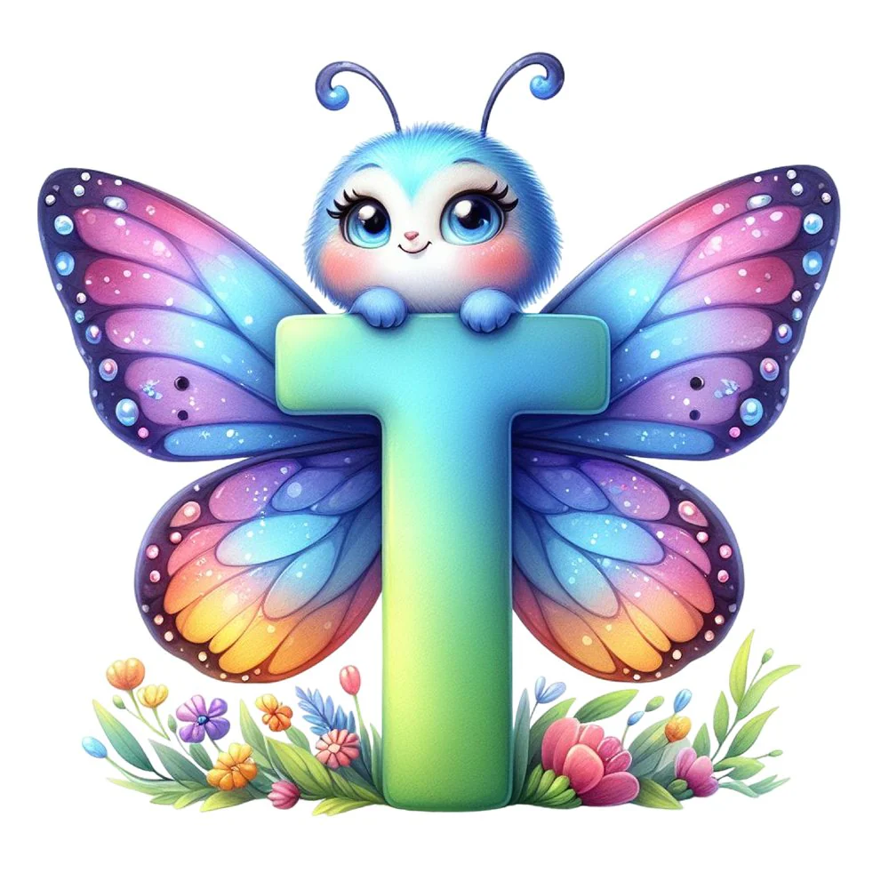 Watercolor Butterfly Letter ''T'' Fabric Panel