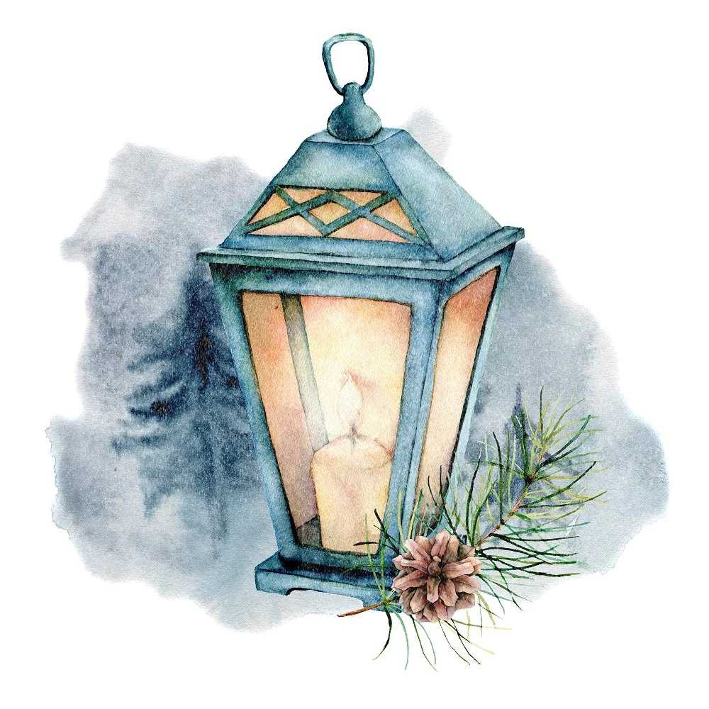 Watercolor Candle Lamp Fabric Panel - Blue