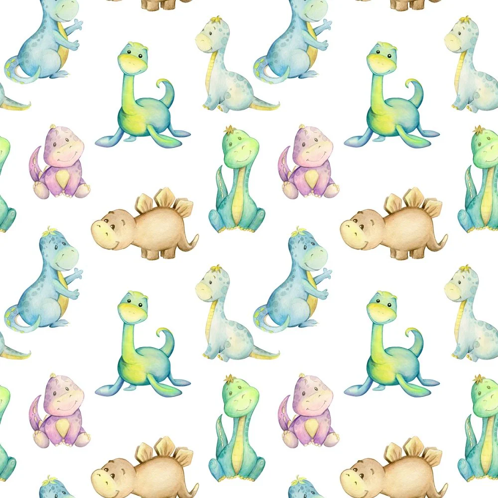Watercolor Cartoon Dinosaurs Fabric