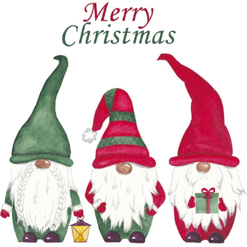 Watercolor Christmas Gnome Fabric Panel - White
