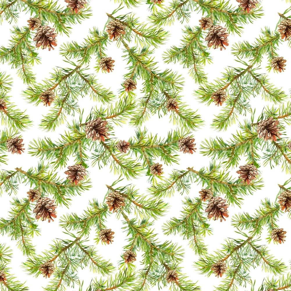 Watercolor Christmas Tree Branches Fabric - Green