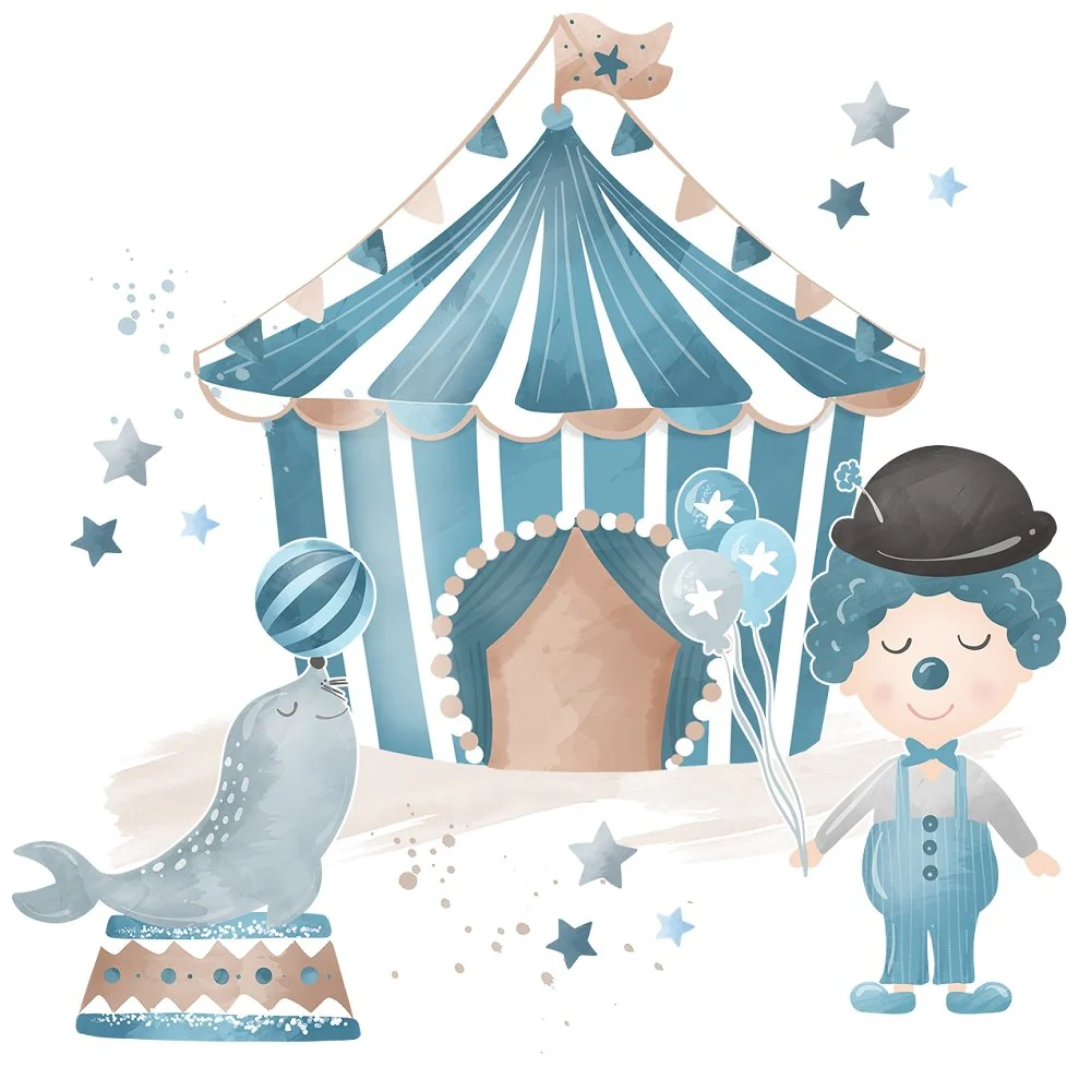Watercolor Circus Scene #1 Fabric Panel