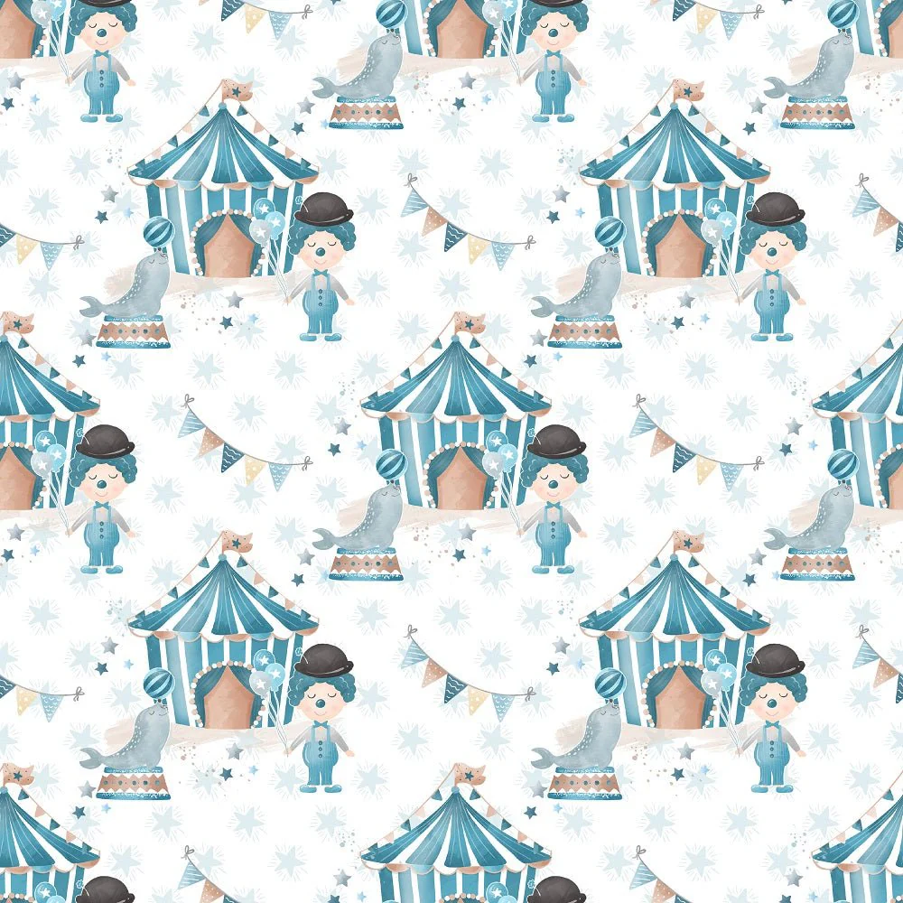 Watercolor Circus Scene #1 Fabric - White