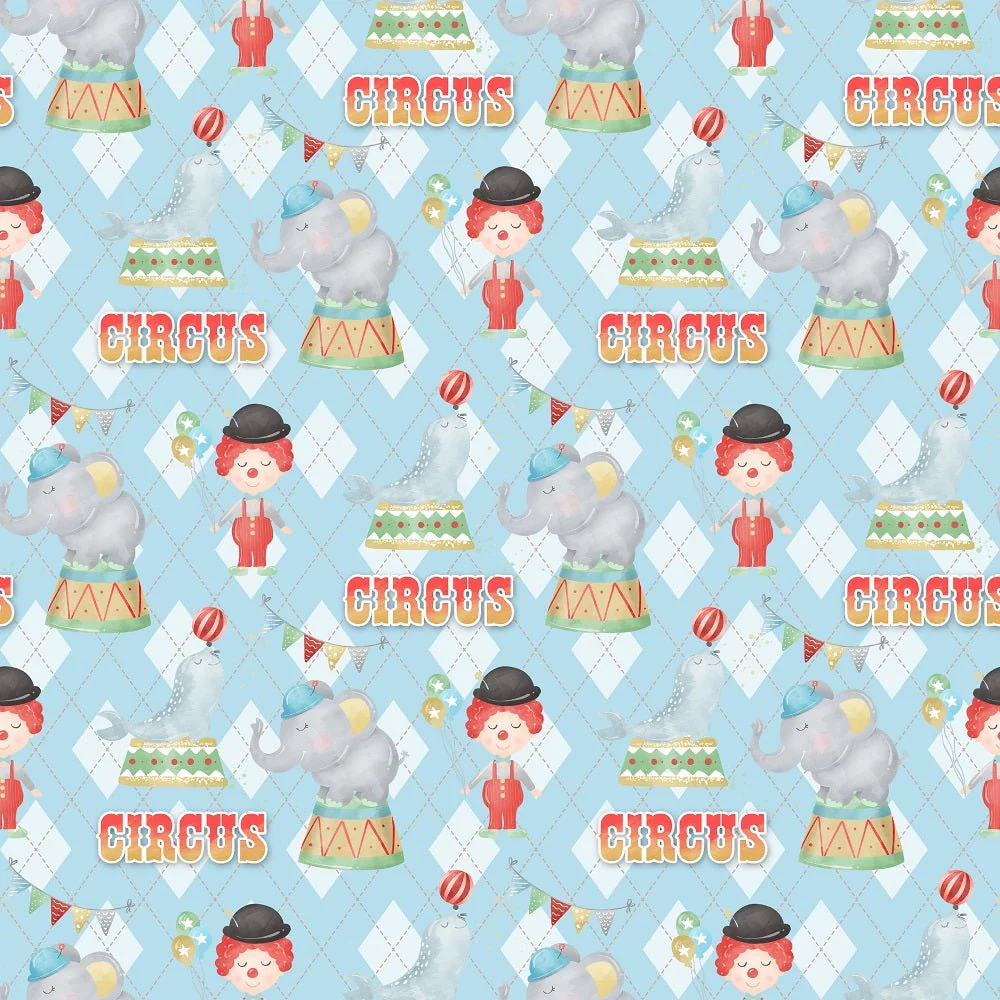 Watercolor Circus Scene #2 Fabric - Blue