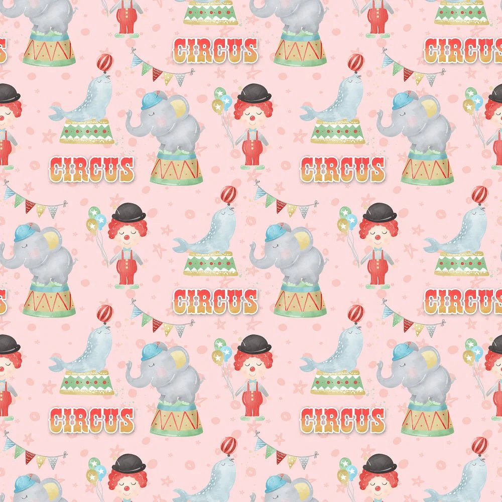 Watercolor Circus Scene #2 Fabric - Pink