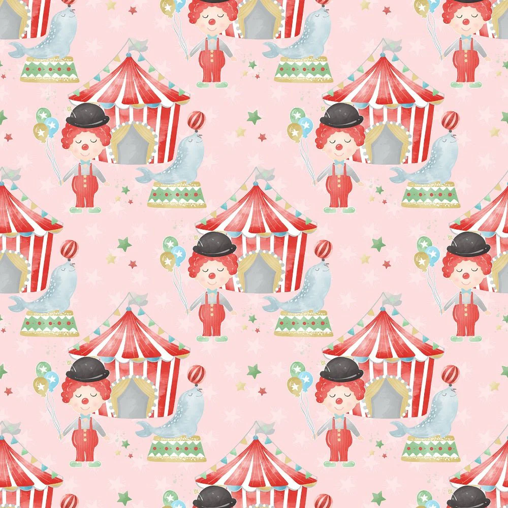 Watercolor Circus Scene #3 Fabric - Pink