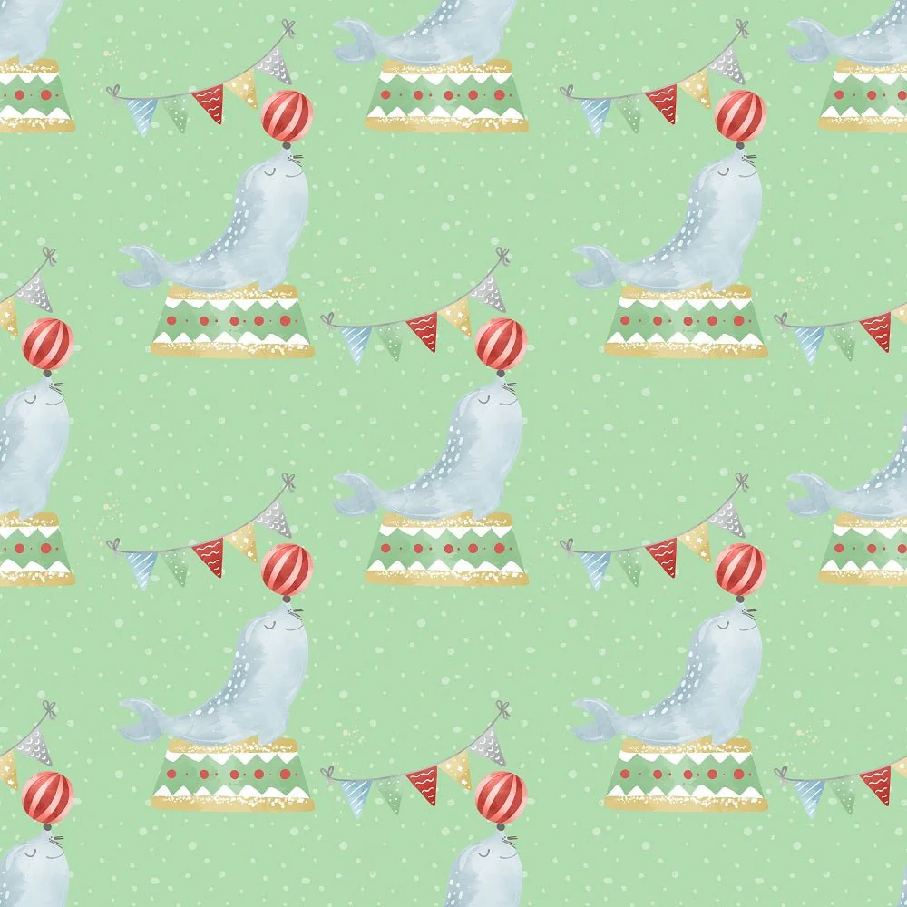Watercolor Circus Seal Fabric - Green
