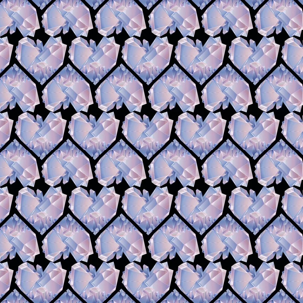 Watercolor Crystal Heart Fabric - Black