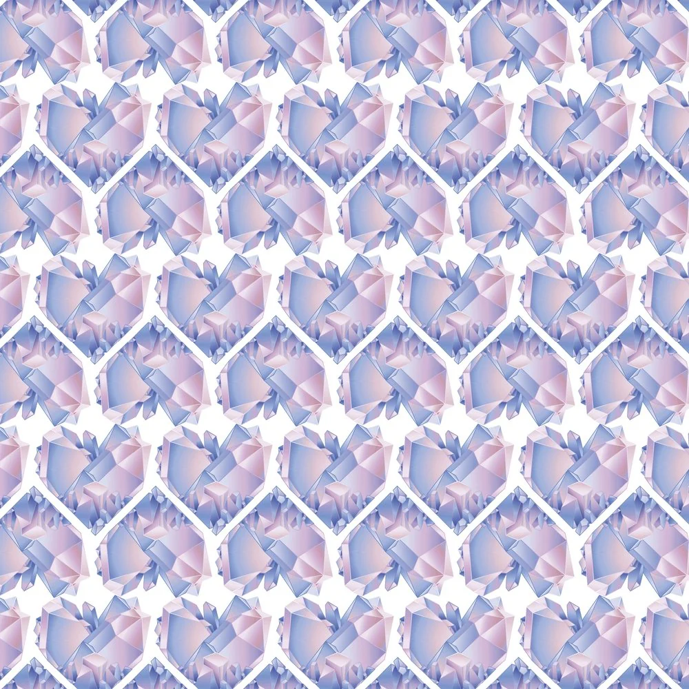 Watercolor Crystal Heart Fabric - White