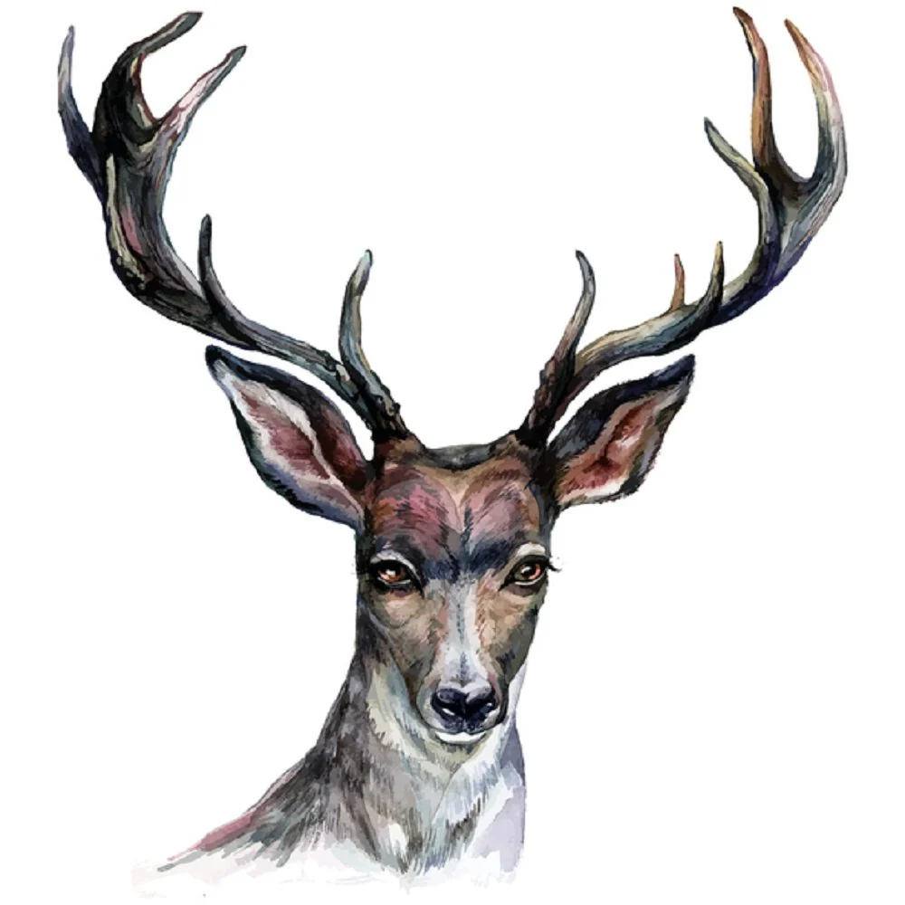 Watercolor Deer Head Fabric Panel - White