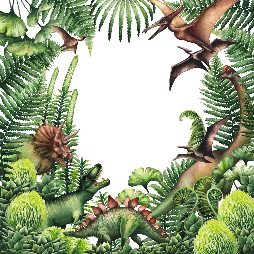 Watercolor Dinosaur Scene Fabric Panel