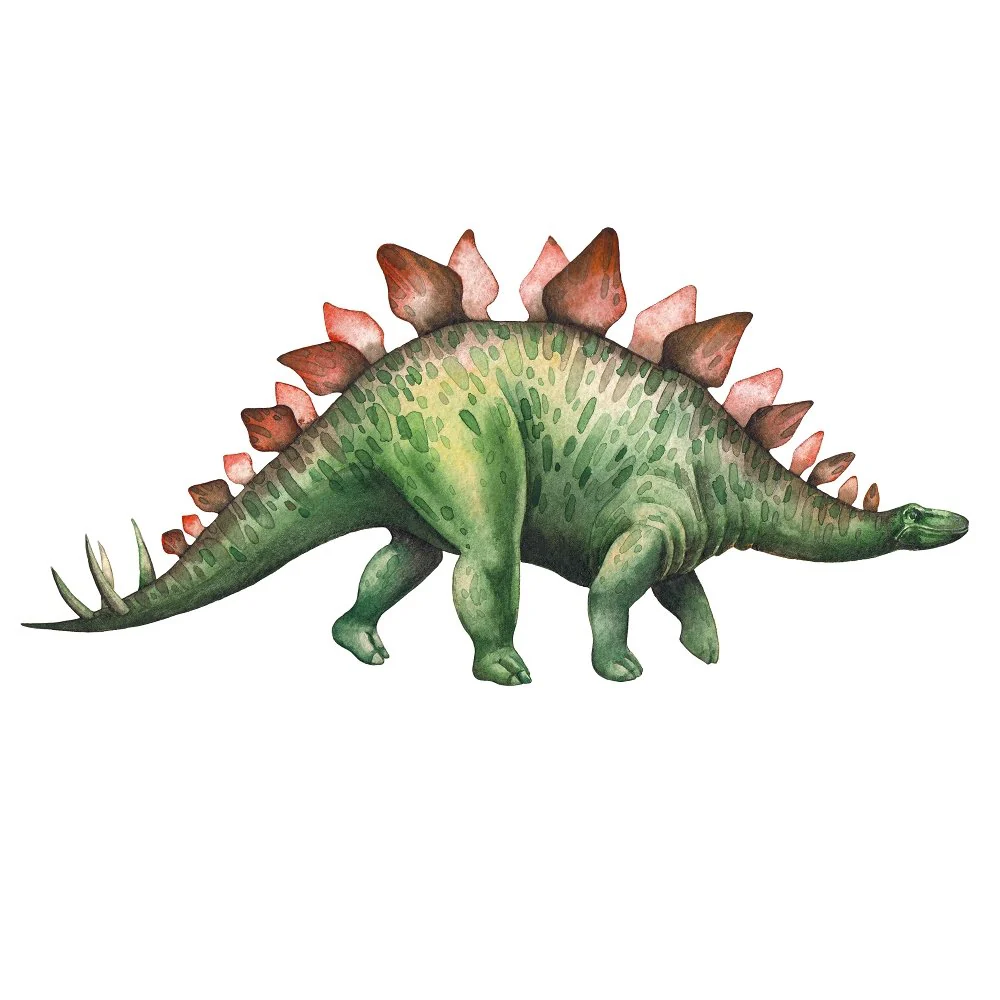 Watercolor Dinosaur Stegosaurus Fabric Panel